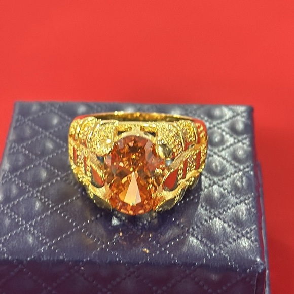 Mens Solitaire Champagne Cz Yellow Gold Plated Wedding Rings Gift Ring size 8/9 - Picture 17 of 17